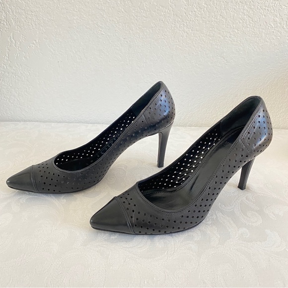Anine Bing Black Leather Perforated Pointed cap Toe pumps - Picture 2 of 10